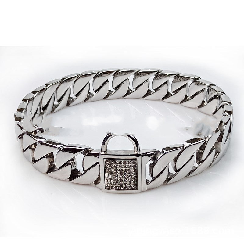 Stainless Steel Dog Chain Collar – 304 Rust-Resistant Adjustable Metal Pet Collar (30–75CM, Gold/Steel)