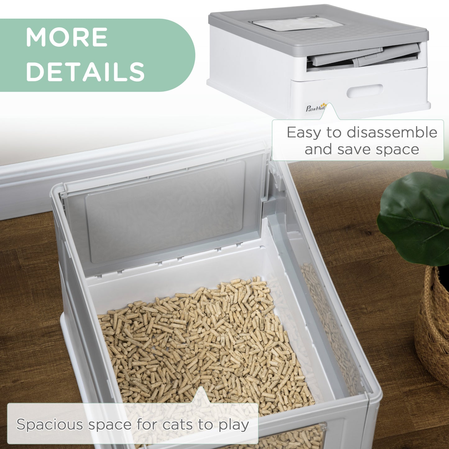 Fully Enclosed Cat Litter Box – Front Entry & Top Exit Hooded Design with Pull-Out Tray, Gray & White