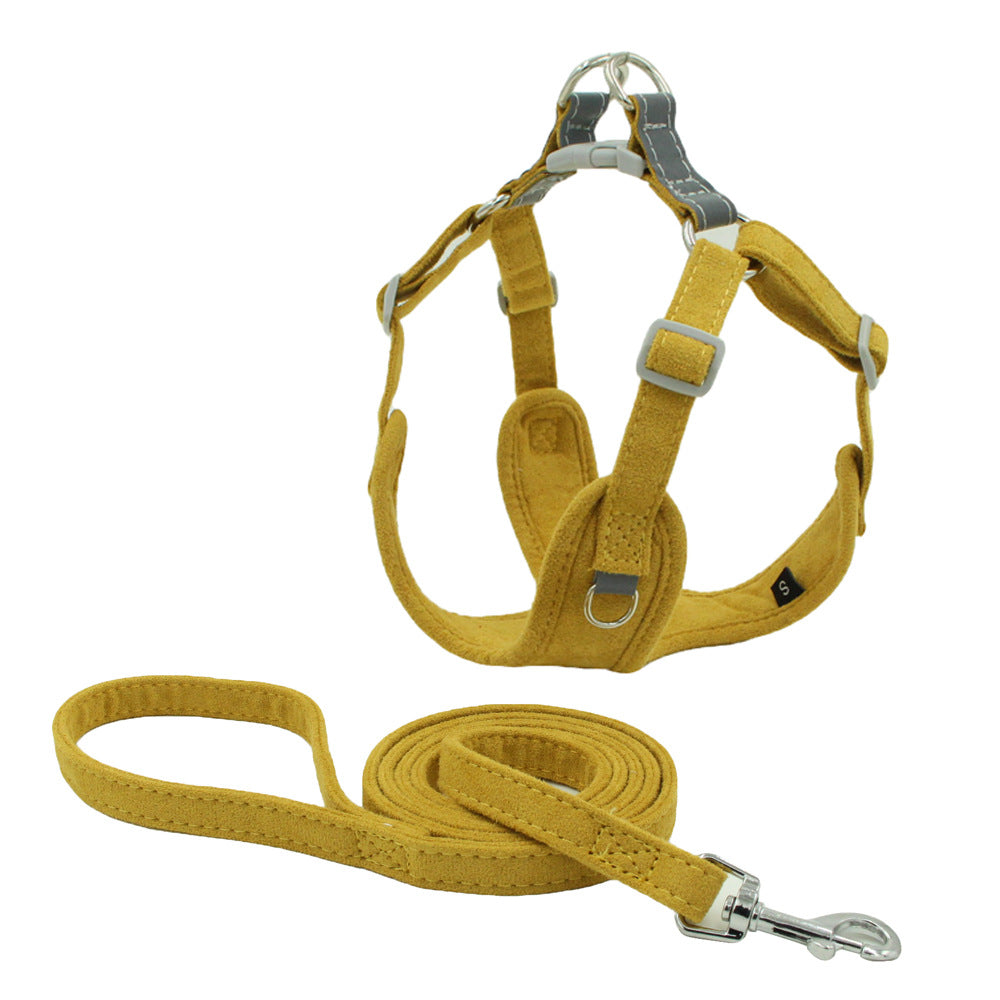 Suede Dog Harness Vest with Matching Leash – Soft Breathable Adjustable Chest Harness for Small & Medium Dogs
