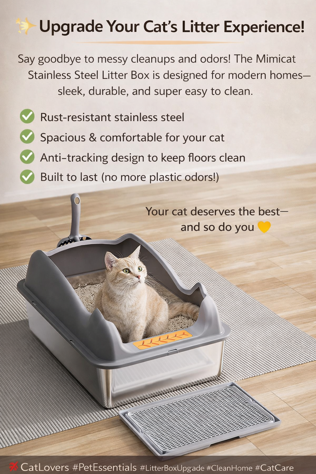 Large Stainless Steel Cat Litter Box – Rust-Resistant Easy-Clean Design