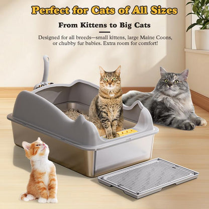 Large Stainless Steel Cat Litter Box – Rust-Resistant Easy-Clean Design