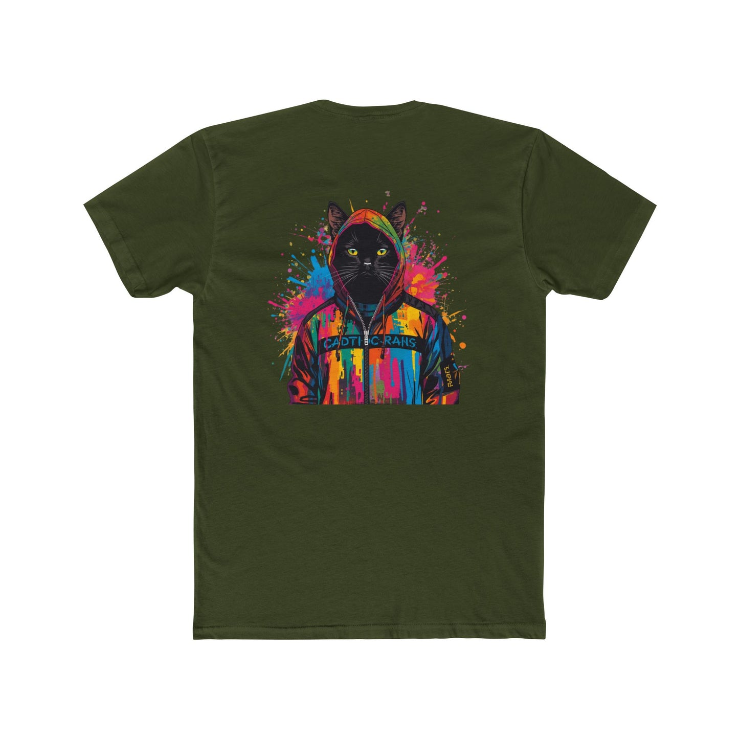 Cat Hoodie Art T‑Shirt — Colorful Black Cat Graphic Tee