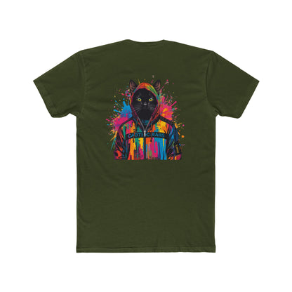 Cat Hoodie Art T‑Shirt — Colorful Black Cat Graphic Tee