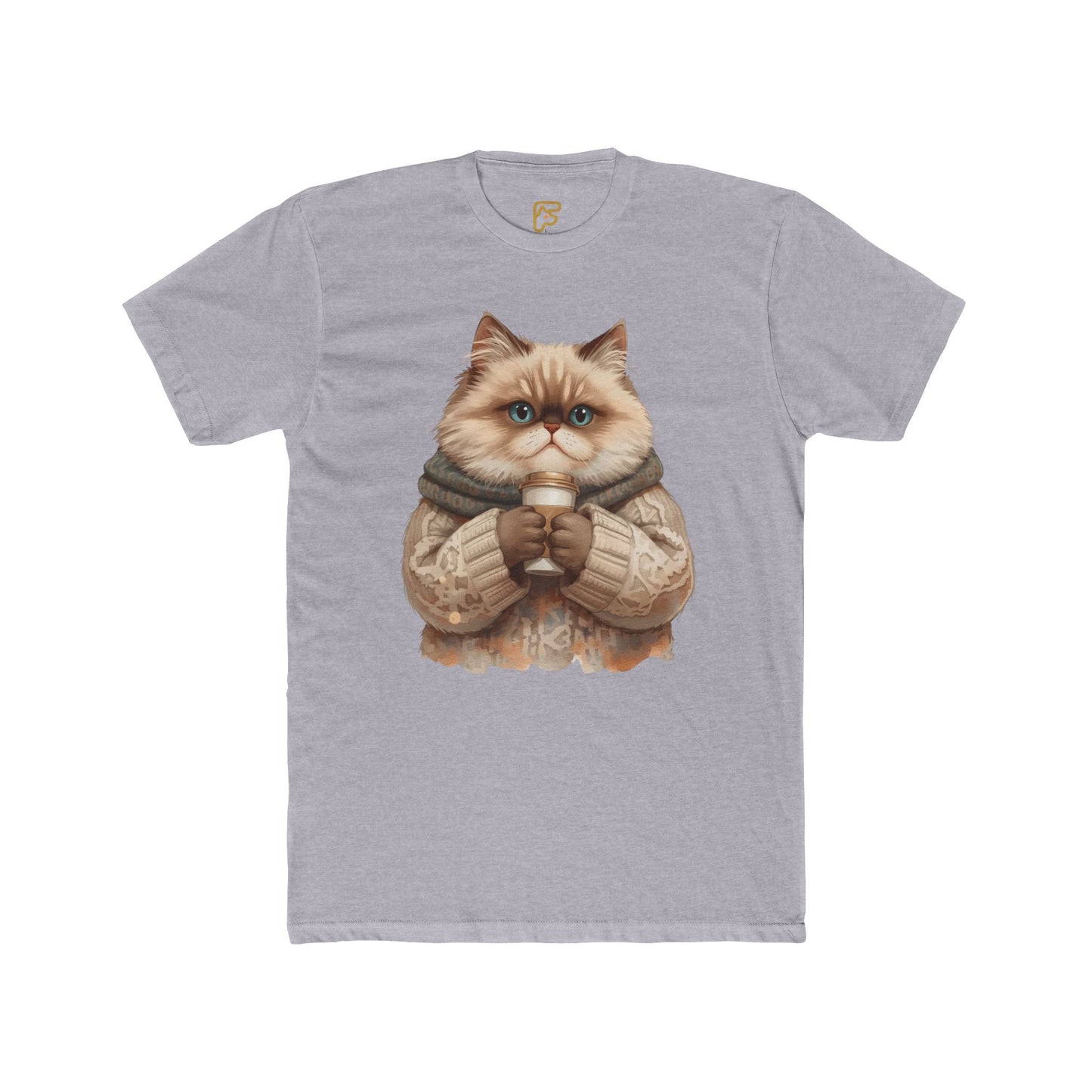 Cozy Cat Holding Coffee T‑Shirt — Cute Cat Sweater Graphic Tee for Cat Lovers