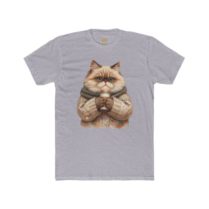 Cozy Cat Holding Coffee T‑Shirt — Cute Cat Sweater Graphic Tee for Cat Lovers