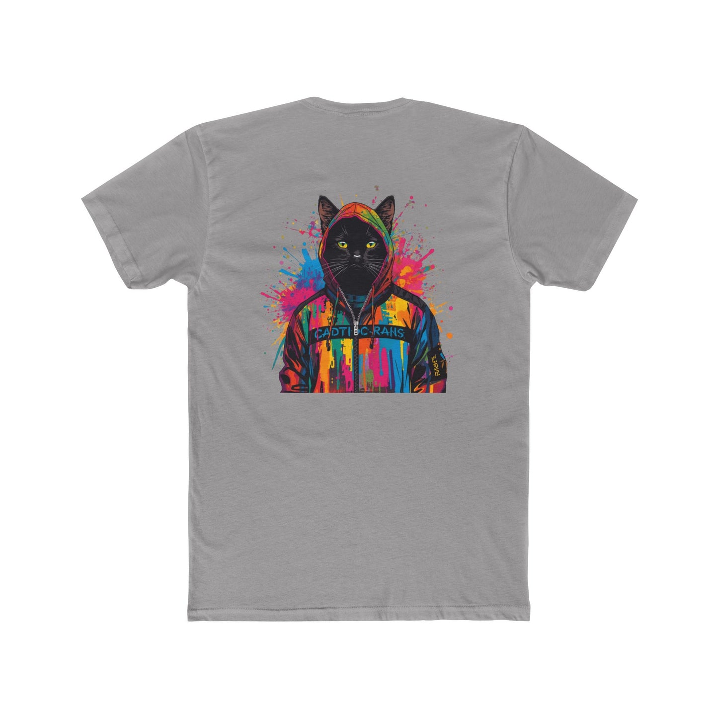 Cat Hoodie Art T‑Shirt — Colorful Black Cat Graphic Tee