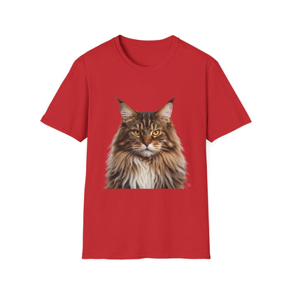 Maine Coon Cat Portrait T-Shirt — Realistic Brown Tabby Cat Tee