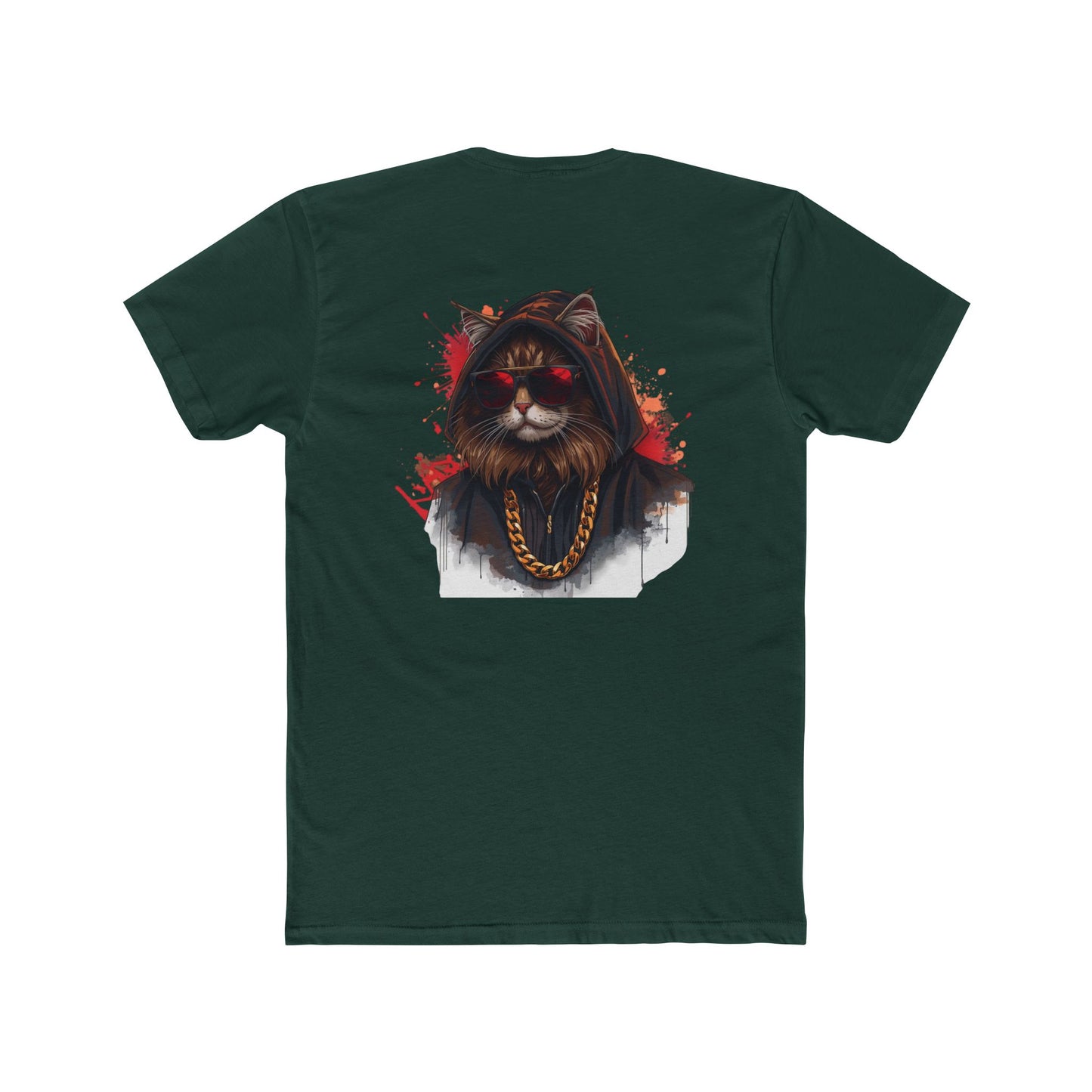 Cat Portrait Tee — Urban Streetwear Cat with Gold Chain Graphic T-Shirt
