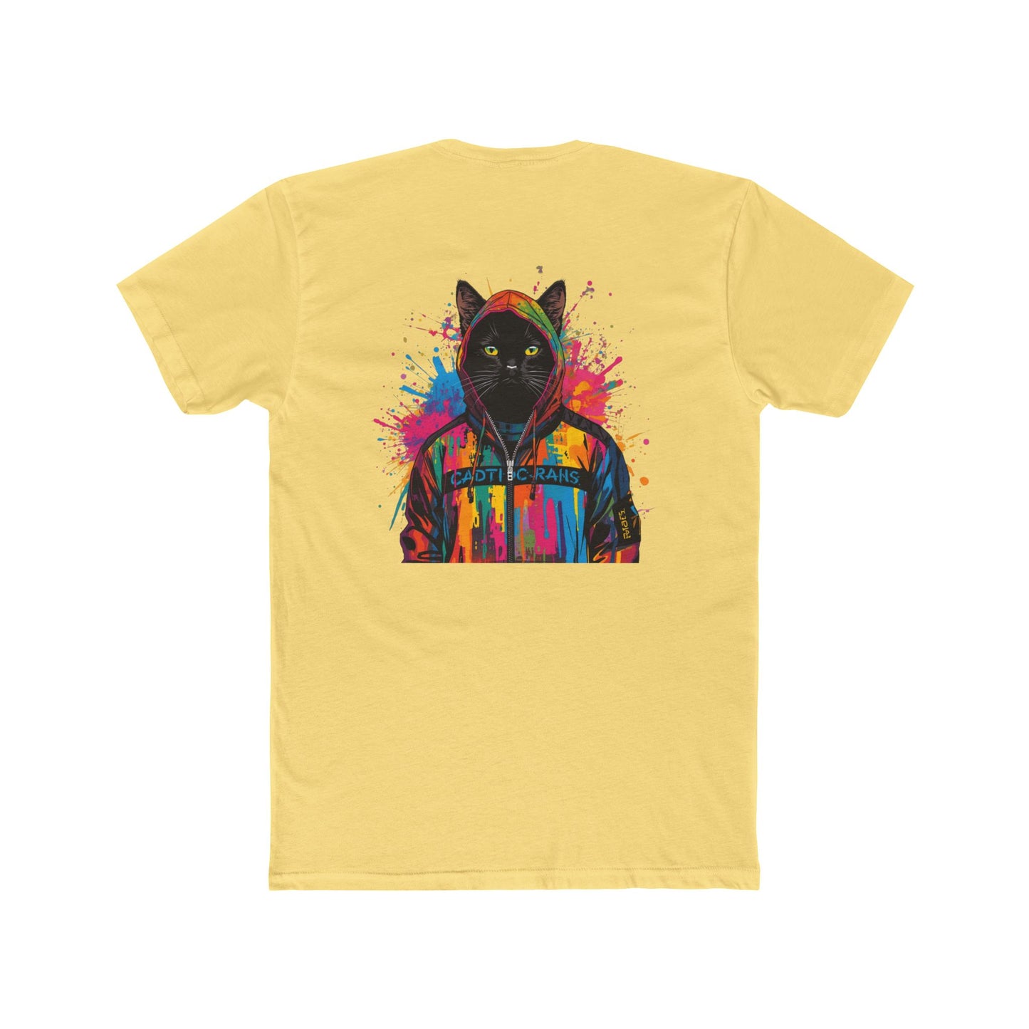 Cat Hoodie Art T‑Shirt — Colorful Black Cat Graphic Tee