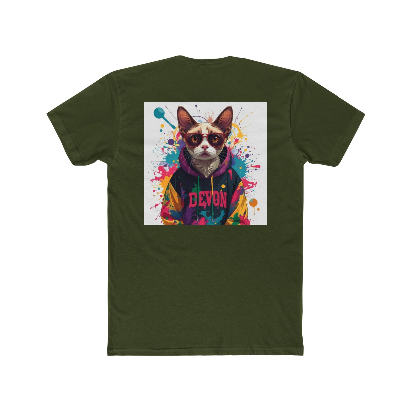 Cat Portrait Tee — Colorful Streetwear Cat Graphic Shirt (Back Print)