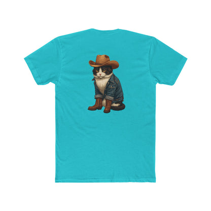 Cowboy Cat T‑Shirt — Western Cat Graphic Tee with Pocket Logo