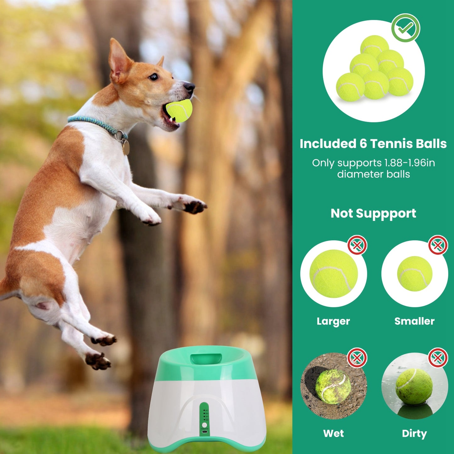 Automatic Dog Ball Launcher with 6 Tennis Balls – Rechargeable Interactive Fetch Machine with 3 Distance Settings for Small & Medium Dogs