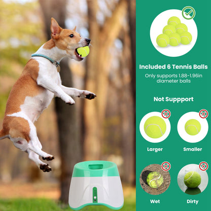 Automatic Dog Ball Launcher with 6 Tennis Balls – Rechargeable Interactive Fetch Machine with 3 Distance Settings for Small & Medium Dogs