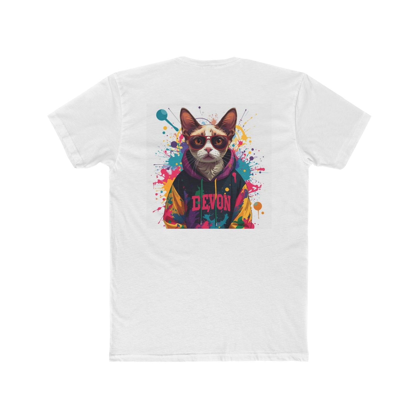 Cat Portrait Tee — Colorful Streetwear Cat Graphic Shirt (Back Print)