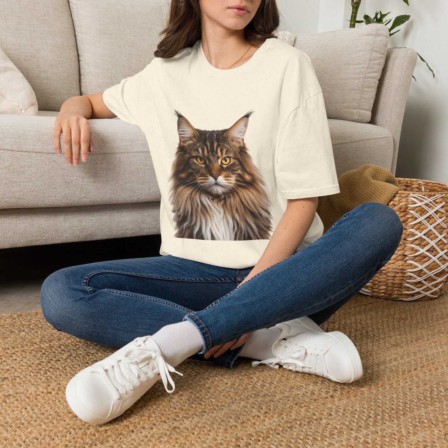 Maine Coon Cat Portrait T-Shirt — Realistic Brown Tabby Cat Tee