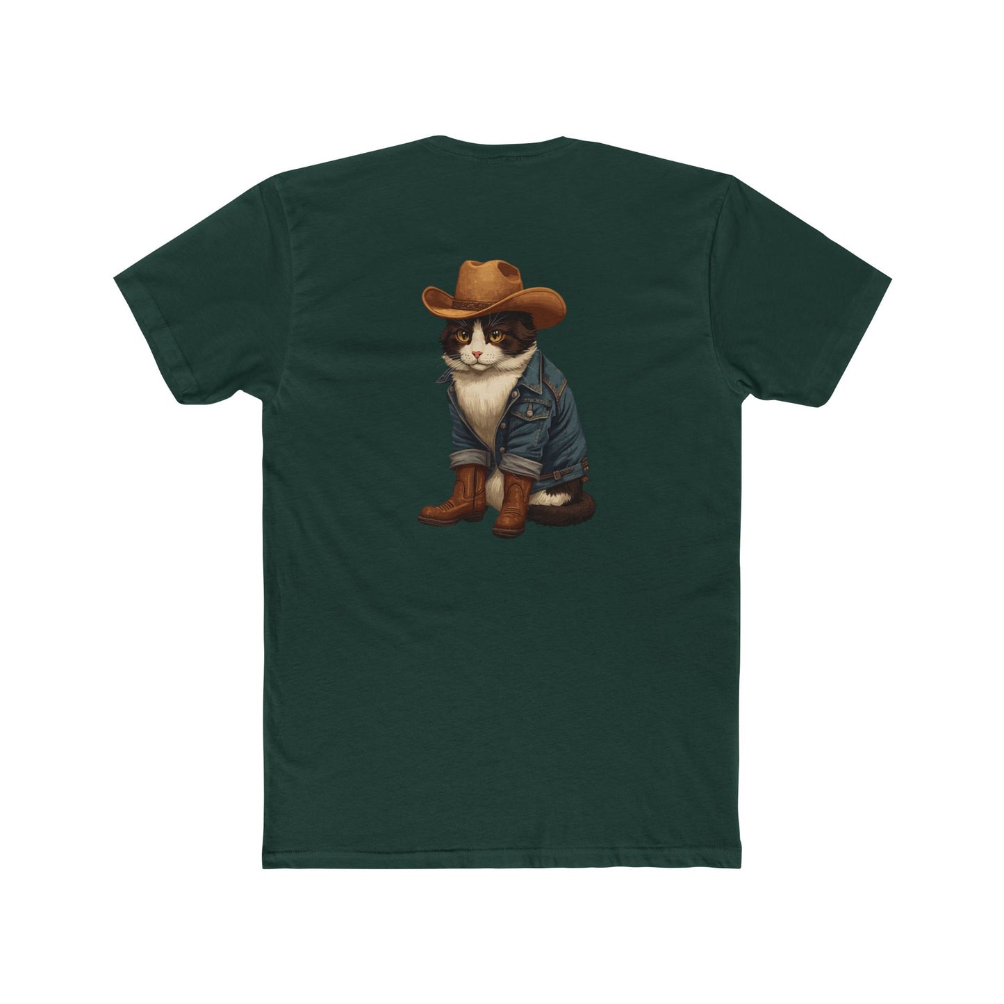 Cowboy Cat T‑Shirt — Western Cat Graphic Tee with Pocket Logo