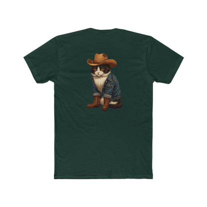 Cowboy Cat T‑Shirt — Western Cat Graphic Tee with Pocket Logo
