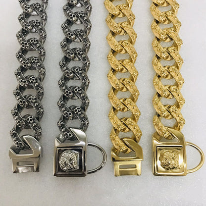 Cuban Link Dog Collar – Gold & Silver Stainless Steel Chain for Medium & Large Dogs