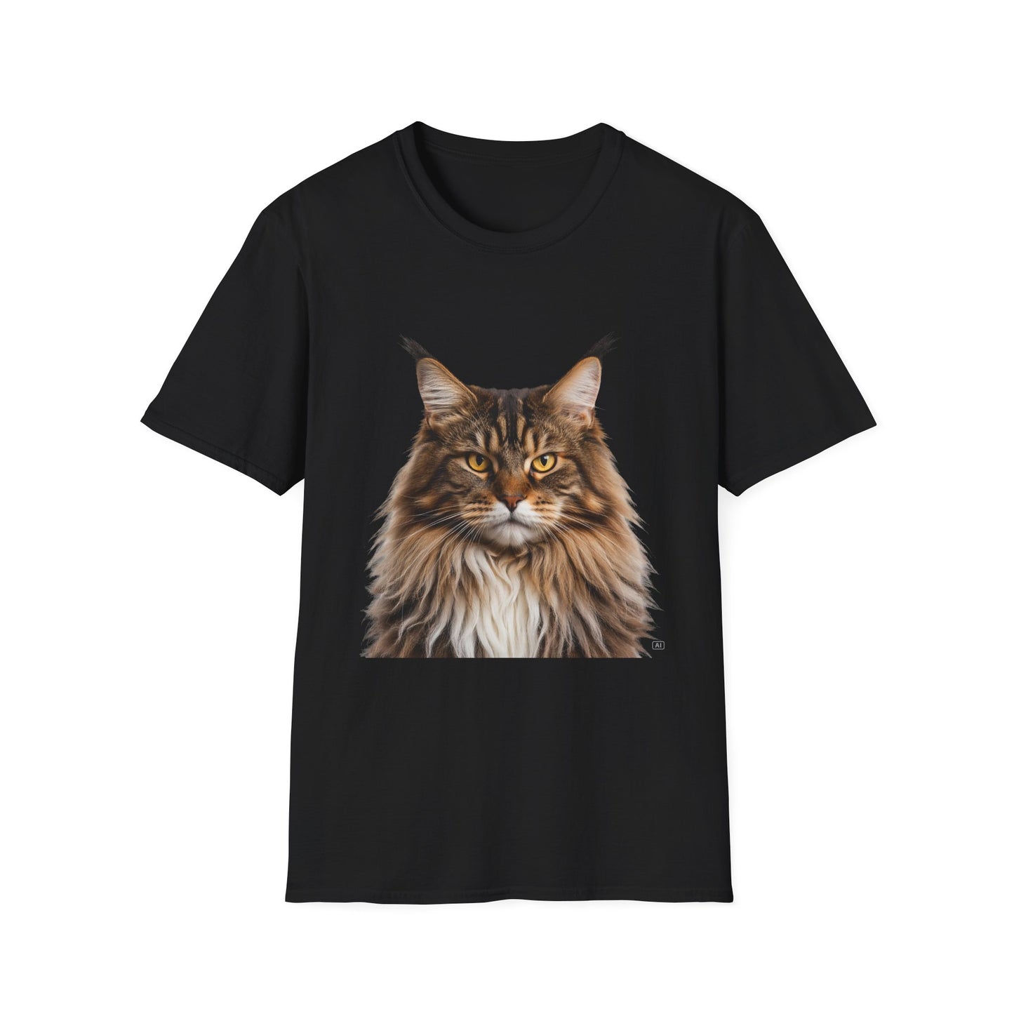 Maine Coon Cat Portrait T-Shirt — Realistic Brown Tabby Cat Tee