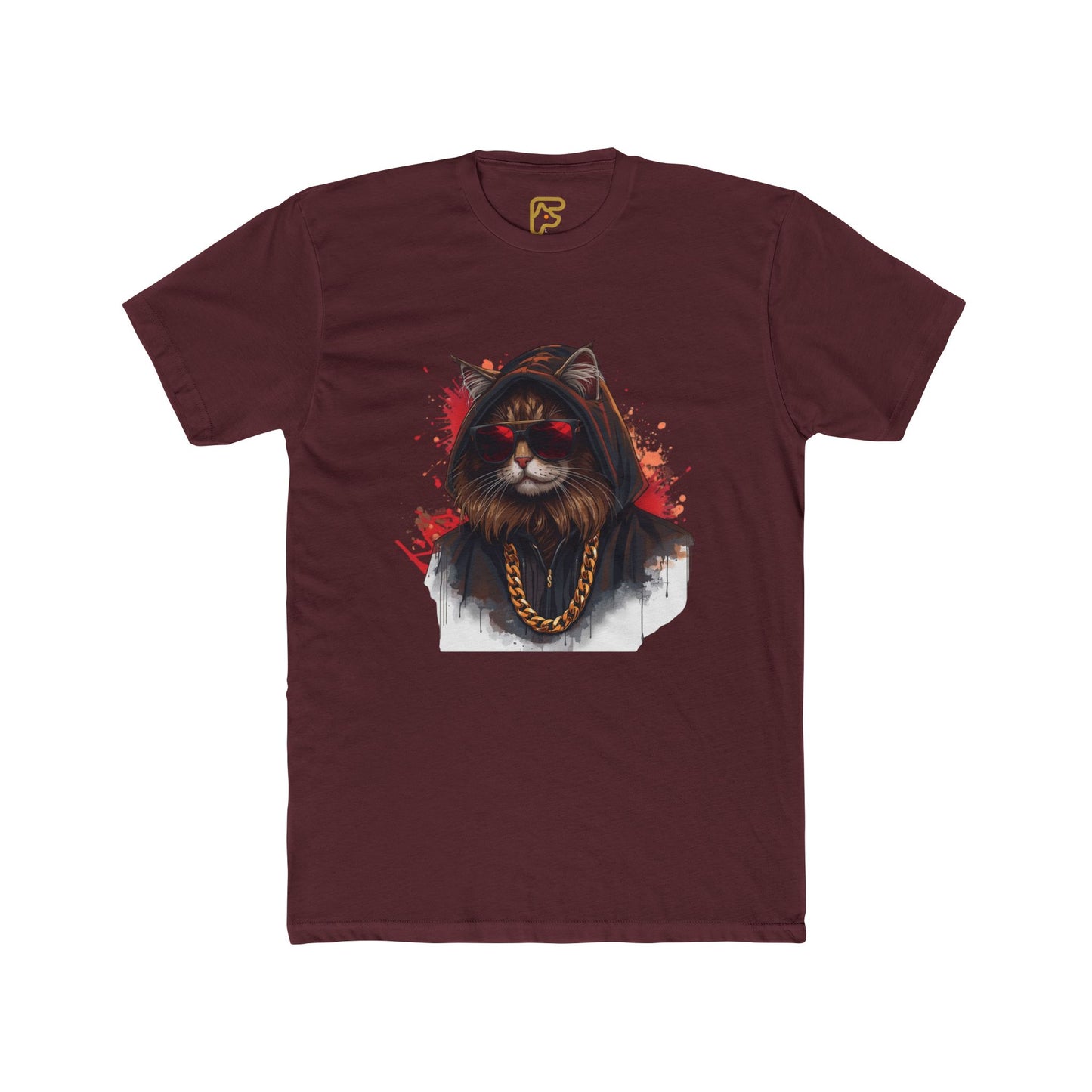 Cat Gangster T‑Shirt — Hooded Cat with Gold Chain Graphic Tee