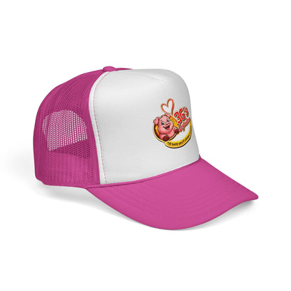 Pig Mascot Trucker Cap — 3G's Leftovers Retro Food Logo Mesh Hat