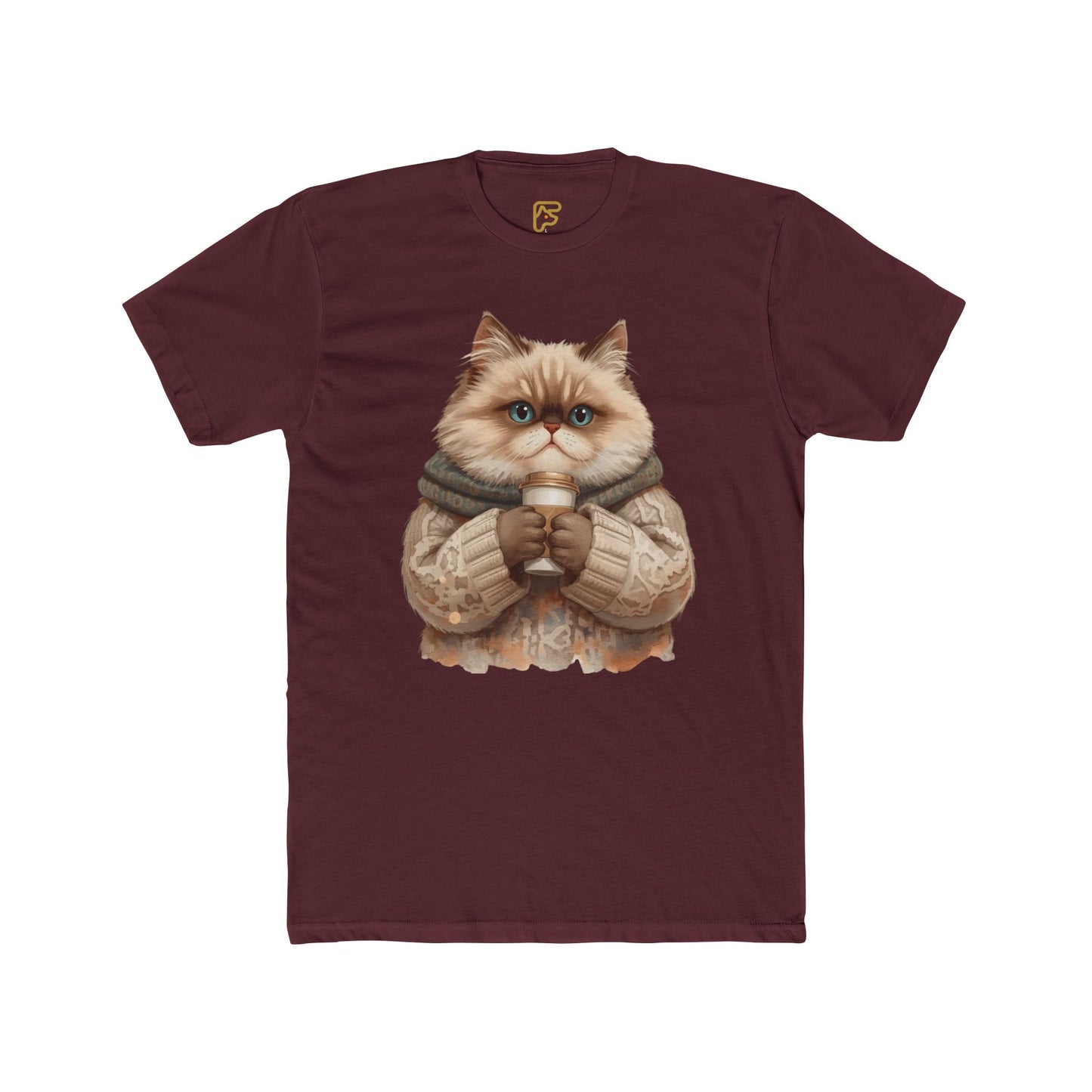 Cozy Cat Holding Coffee T‑Shirt — Cute Cat Sweater Graphic Tee for Cat Lovers