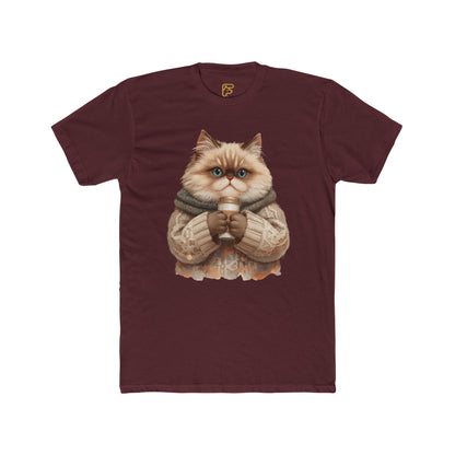 Cozy Cat Holding Coffee T‑Shirt — Cute Cat Sweater Graphic Tee for Cat Lovers