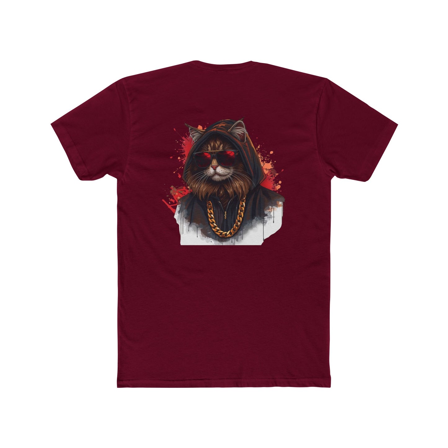 Cat Portrait Tee — Urban Streetwear Cat with Gold Chain Graphic T-Shirt