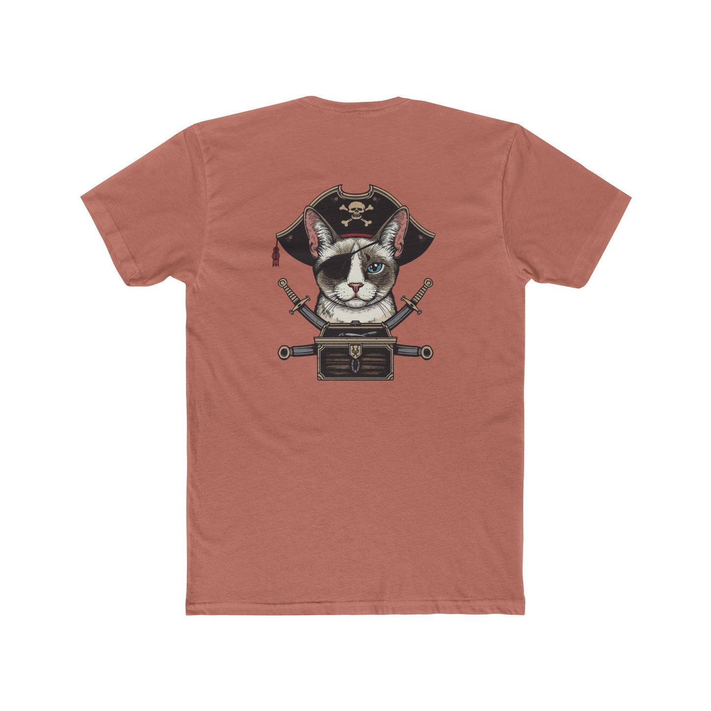 Pirate Cat Graphic Tee — Novelty Cat Pirate Skull & Crossed Cutlasses T-Shirt