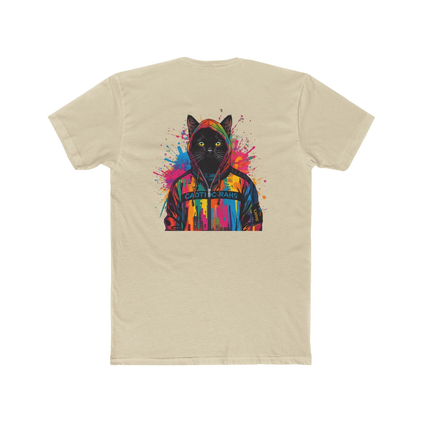 Cat Hoodie Art T‑Shirt — Colorful Black Cat Graphic Tee