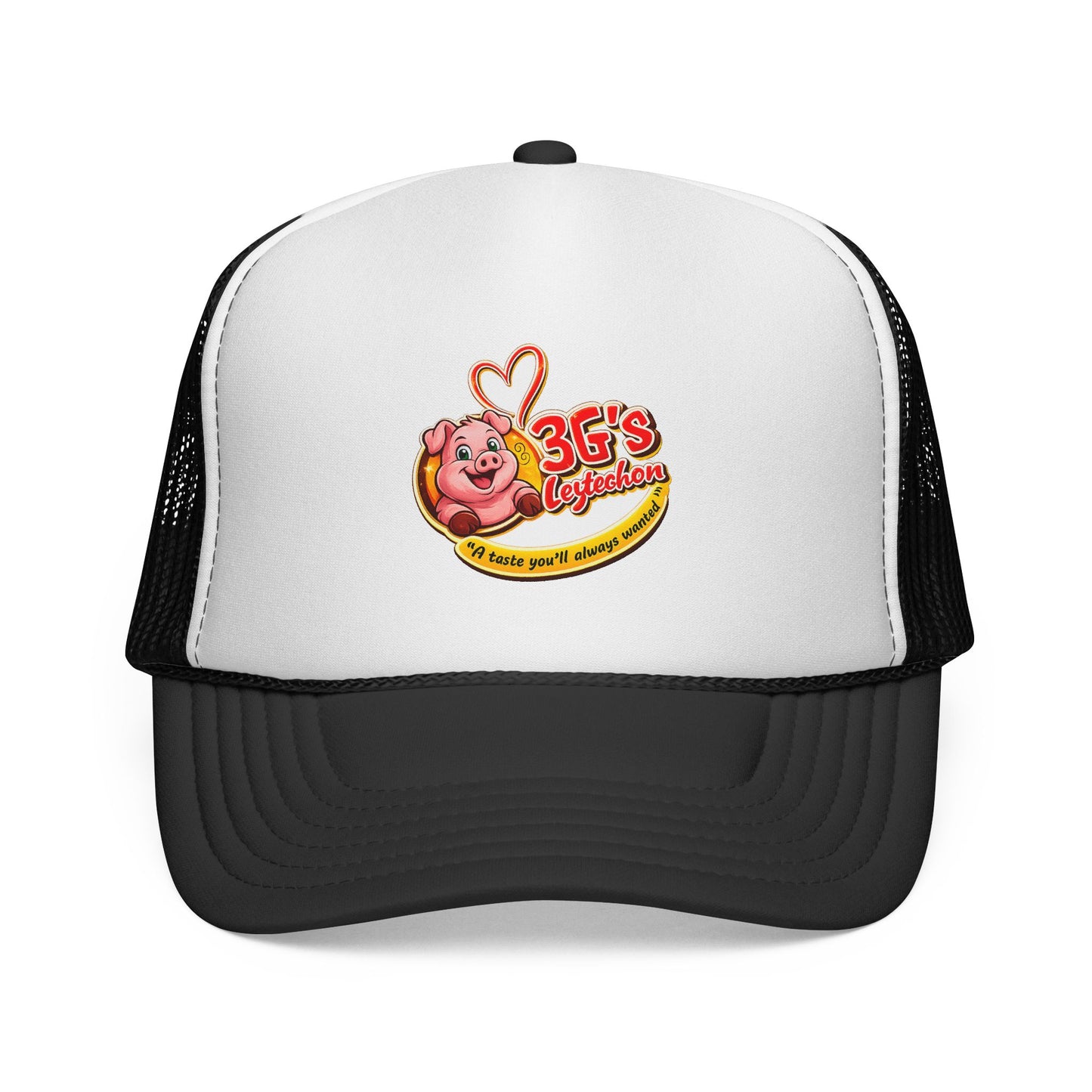 Pig Mascot Trucker Cap — 3G's Leftovers Retro Food Logo Mesh Hat