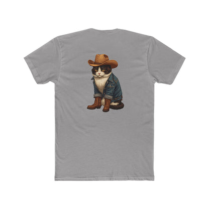 Cowboy Cat T‑Shirt — Western Cat Graphic Tee with Pocket Logo