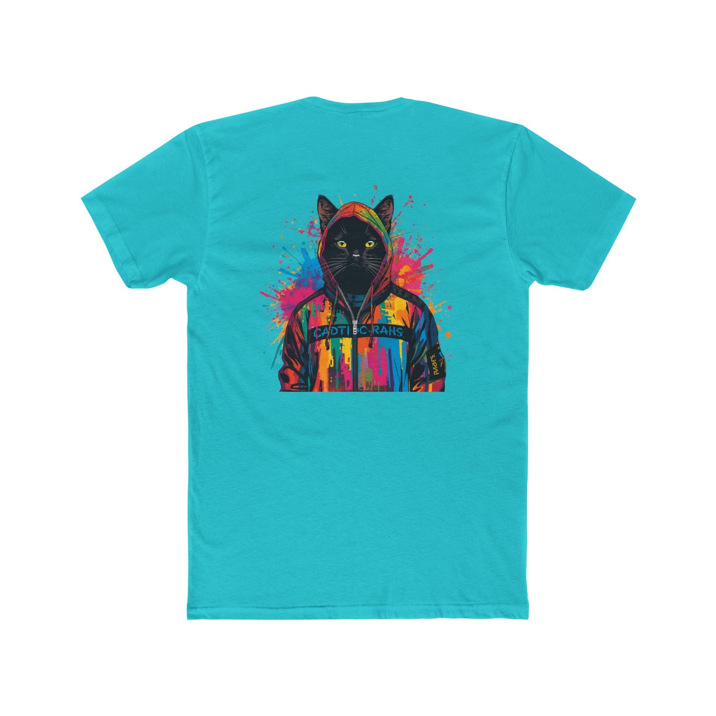 Cat Hoodie Art T‑Shirt — Colorful Black Cat Graphic Tee