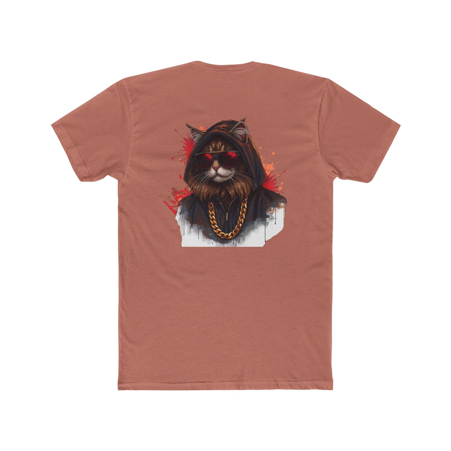 Cat Portrait Tee — Urban Streetwear Cat with Gold Chain Graphic T-Shirt