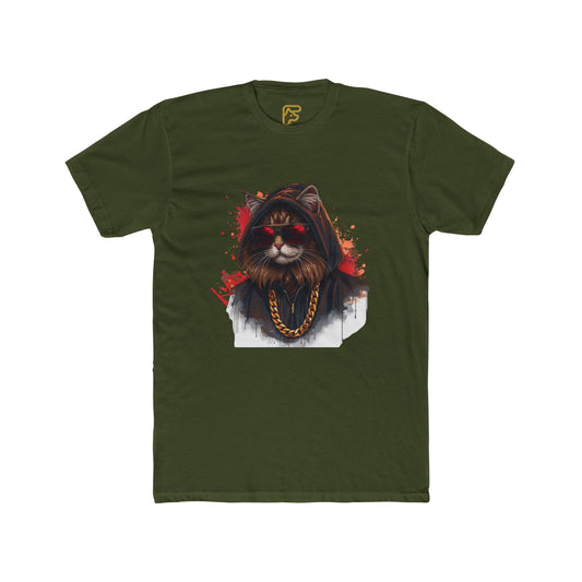 Cat Gangster T‑Shirt — Hooded Cat with Gold Chain Graphic Tee