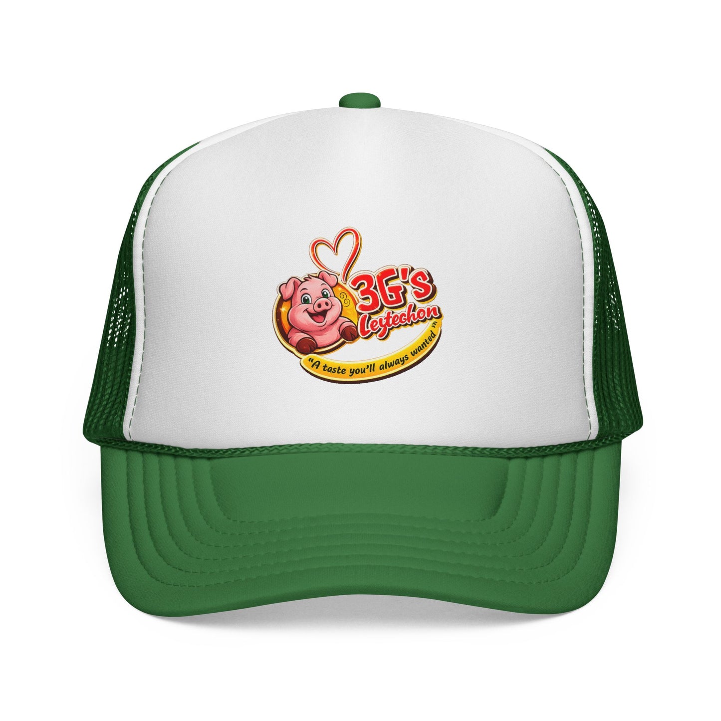 Pig Mascot Trucker Cap — 3G's Leftovers Retro Food Logo Mesh Hat