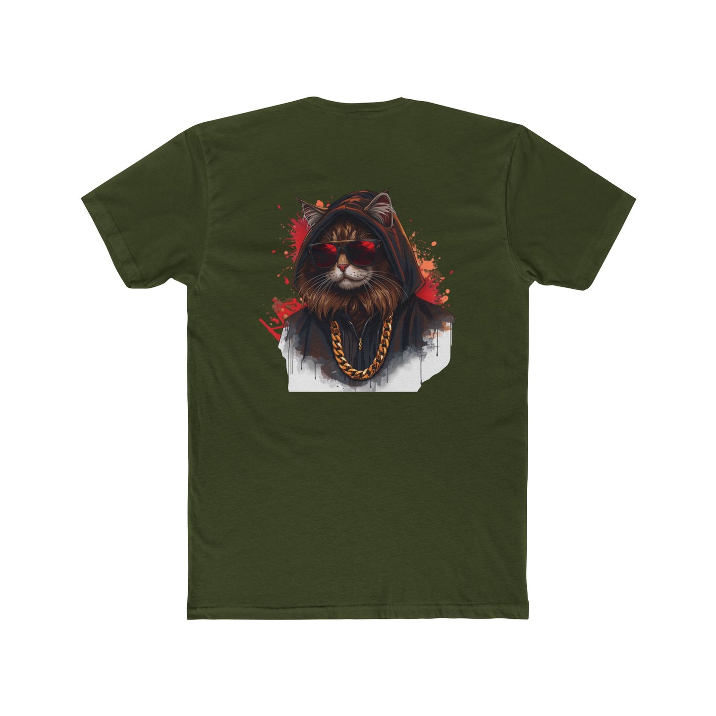 Cat Portrait Tee — Urban Streetwear Cat with Gold Chain Graphic T-Shirt