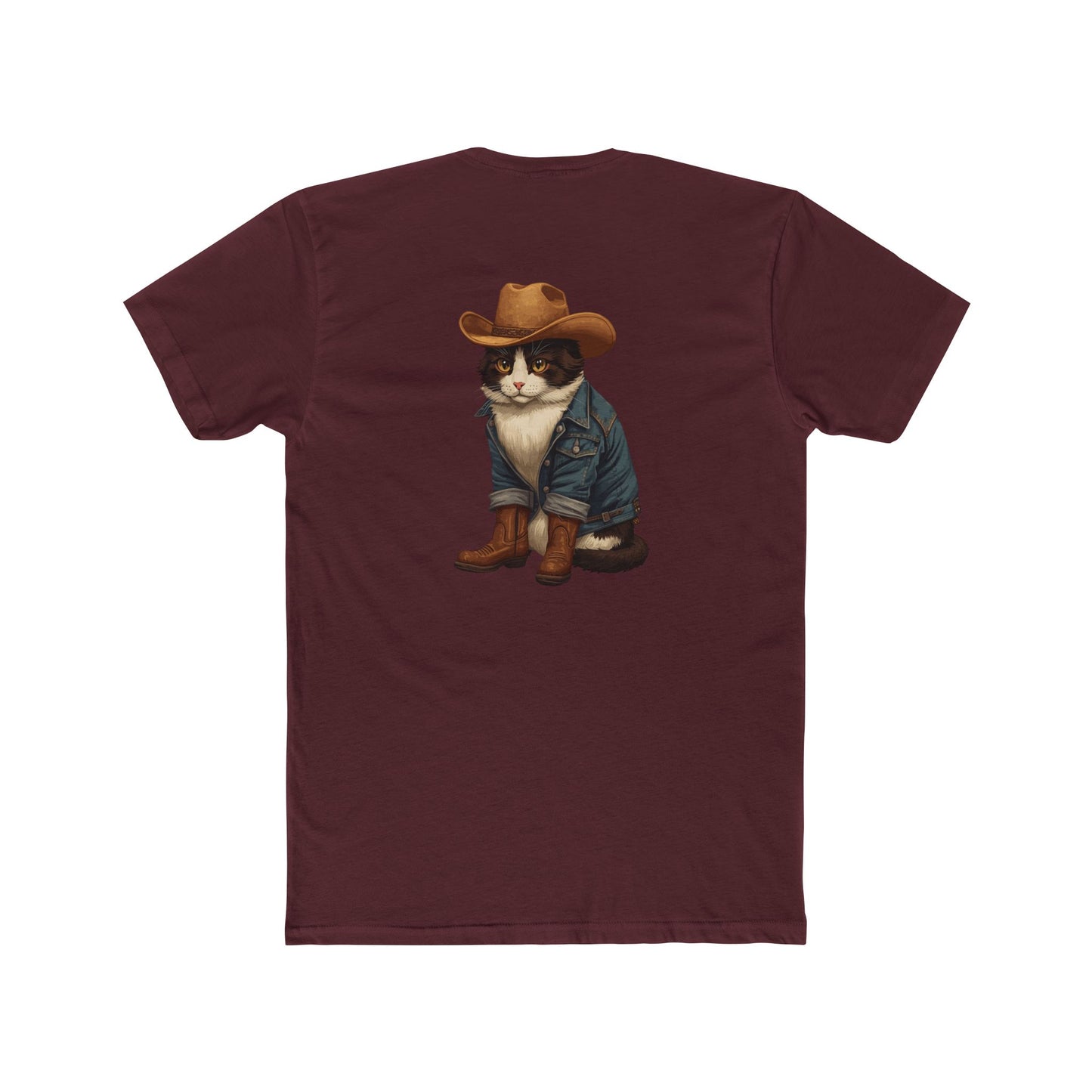 Cowboy Cat T‑Shirt — Western Cat Graphic Tee with Pocket Logo