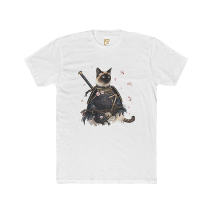 Samurai Cat Graphic Tee — Cute Warrior Cat T-Shirt with Sword & Cherry Blossoms