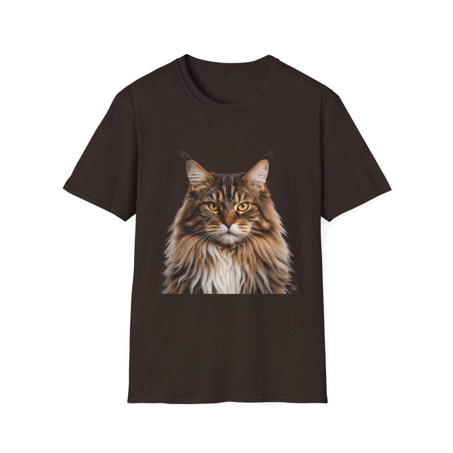 Maine Coon Cat Portrait T-Shirt — Realistic Brown Tabby Cat Tee