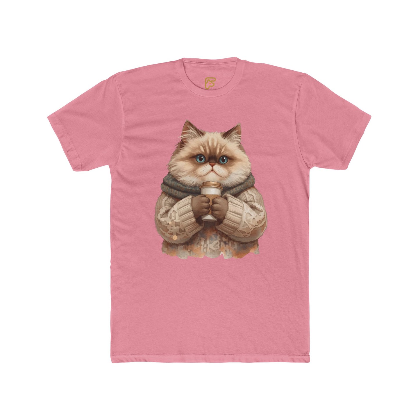 Cozy Cat Holding Coffee T‑Shirt — Cute Cat Sweater Graphic Tee for Cat Lovers