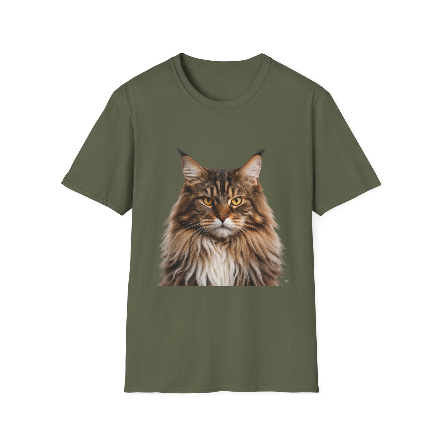 Maine Coon Cat Portrait T-Shirt — Realistic Brown Tabby Cat Tee