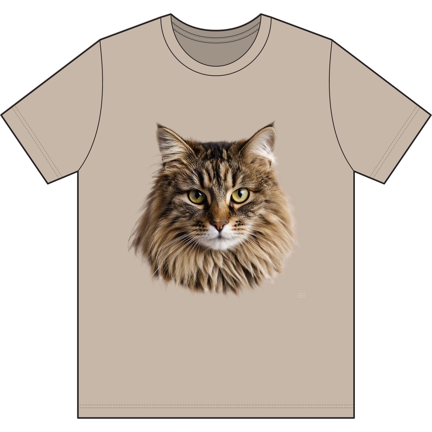 Maine Coon Cat Face Tee — Realistic Cat Portrait T-Shirt for Cat Lovers
