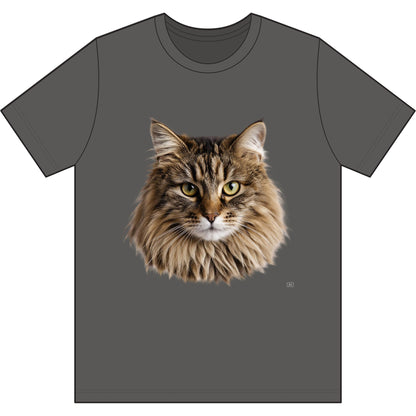 Maine Coon Cat Face Tee — Realistic Cat Portrait T-Shirt for Cat Lovers
