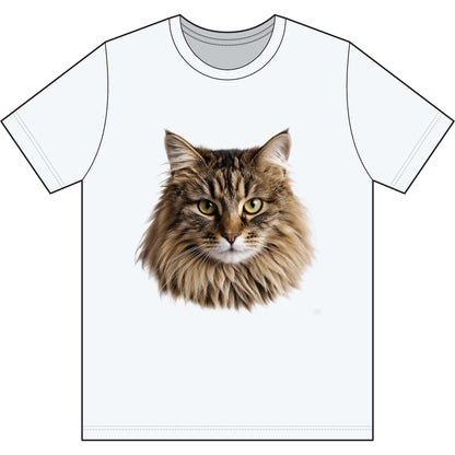 Maine Coon Cat Face Tee — Realistic Cat Portrait T-Shirt for Cat Lovers