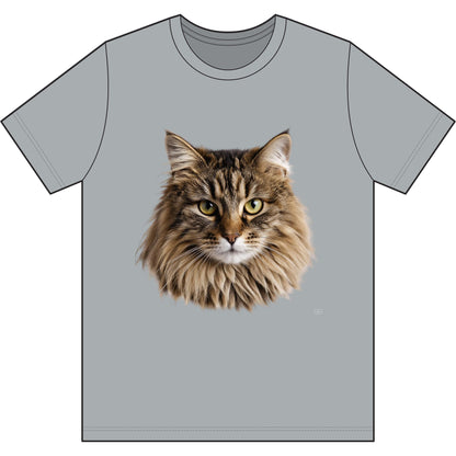 Maine Coon Cat Face Tee — Realistic Cat Portrait T-Shirt for Cat Lovers