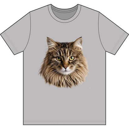 Maine Coon Cat Face Tee — Realistic Cat Portrait T-Shirt for Cat Lovers
