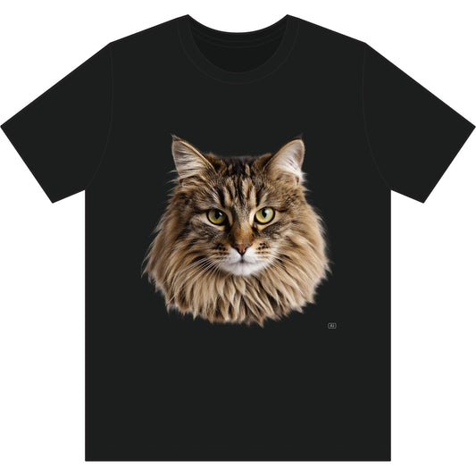 Maine Coon Cat Face Tee — Realistic Cat Portrait T-Shirt for Cat Lovers