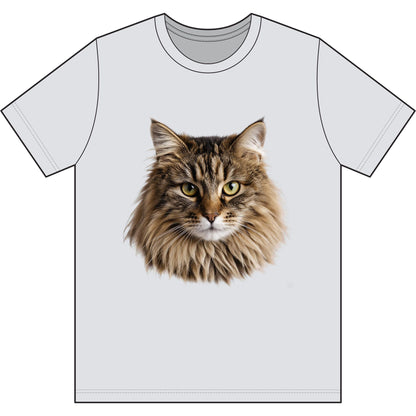 Maine Coon Cat Face Tee — Realistic Cat Portrait T-Shirt for Cat Lovers