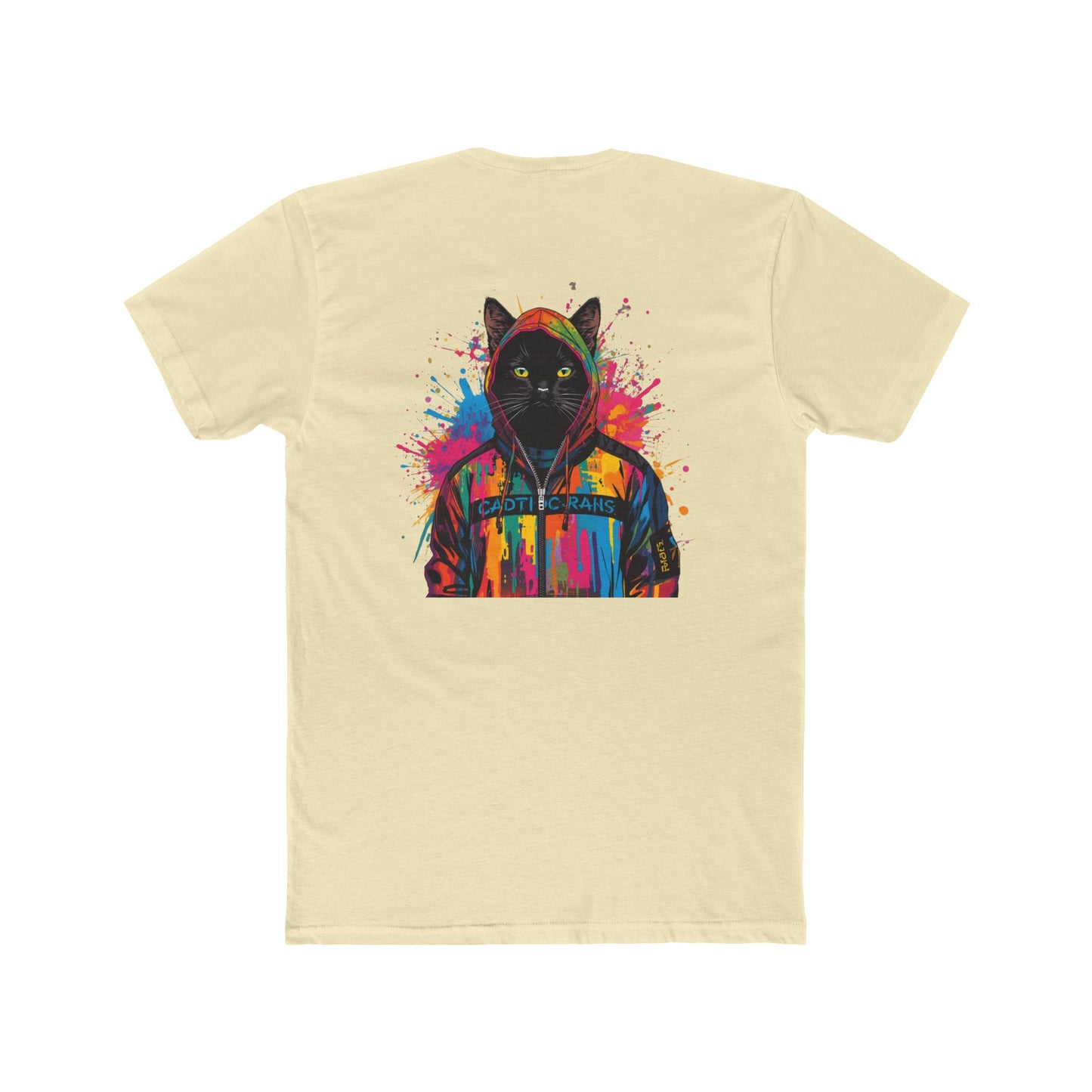 Cat Hoodie Art T‑Shirt — Colorful Black Cat Graphic Tee